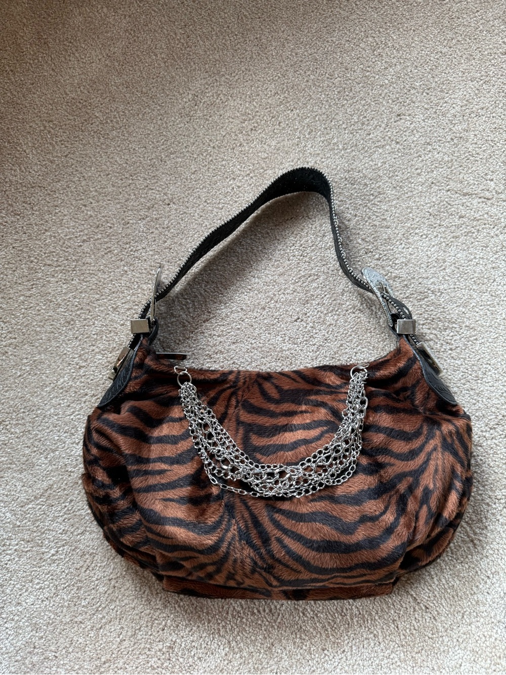 Like New Tiger Print Chain & Bling Accent Shoulder Bag